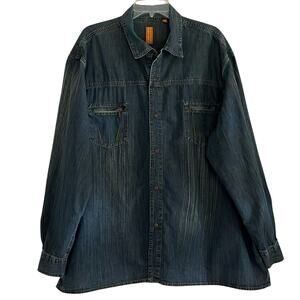 Robert Comstock Vertical Denim Shirt Mens 3X Snap Distressed Western Layer